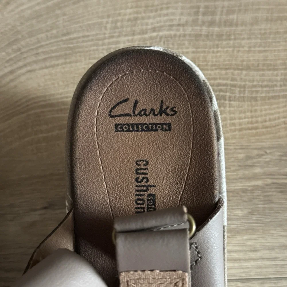 Clarks Stasha Hale Sandals Taupe Wedge Criss-cross Leather Shoes Womens‎ 8.5